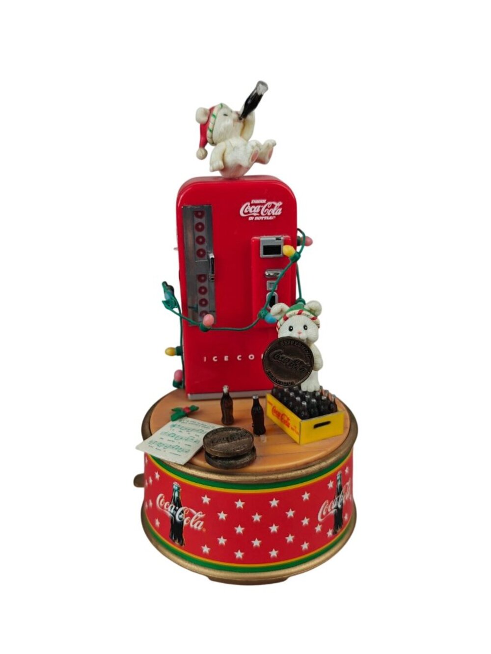 Vintage Coca-Cola Musical Collectible Figurine Christmas Bears Vending 1995